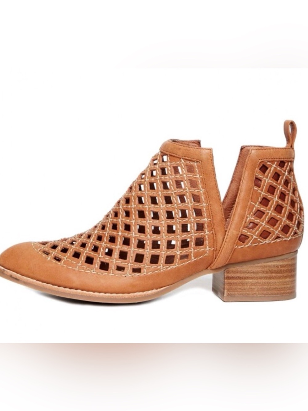 Jeffrey Campbell taggart brown Perforated Leather cut out Ankle Booties 7.5